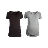 Times 2 Women's Tee Shirts Black/Heather - Black & Gray Side-Ruched Maternity Scoop Neck Tee Set - Plus Too
