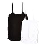 Times 2 Women's Tank Tops Black/White - Black & White Ruched Maternity Camisole Set - Plus Too