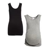 Times 2 Women's Tank Tops Black/H.Grey - Black & Heather Gray Ruched Maternity Tank Set - Plus Too