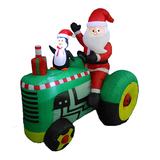 BZB Goods Lawn Inflatables - Green 5' Santa Tractor Inflatable Light-Up Lawn Decor