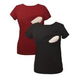 Myra Europe Women's Tee Shirts Black - Burgundy & Black Nursing Crewneck Tee Set - Women