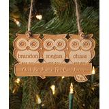 Personalized Planet Ornaments - 'Owl Be Home for Christmas' Three-Owl Personalized Wood Ornament