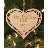 Personalized Planet Ornaments - 'Mr. & Mrs.' Heart Personalized Wood Ornament