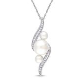 "Stella Grace 10k White Gold Freshwater Cultured Pearl & 1/8 Carat T.W. Diamond Twist Pendant, Women's, Size: 17"""