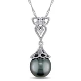 "Stella Grace 14k White Gold Dyed Tahitian Cultured Pearl & Diamond Accent Vintage Drop Pendant, Women's, Size: 17"""
