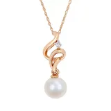 "Stella Grace 10k Rose Gold Freshwater Cultured Pearl and Diamond Accent Swirl Drop Pendant, Women's, Size: 17"", White"