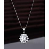 Amy and Annette Women's Necklaces - Crystal & Sterling Silver Halo Flower Pendant Necklace