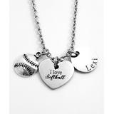 Pebbles Jones Kids Girls' Necklaces Silver - Stainless Steel 'I Love Softball' Personalized Pendant Necklace - Girls