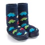 JoJo Maman Bebe Boys' Slippers DIN - Navy Dinosaur Sock Slippers - Boys