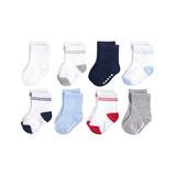 Luvable Friends Boys' Socks Athletic - White & Blue Eight-Pair Crew Sock Set - Infant
