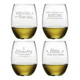 Susquehanna Glass Wine Glasses Clear - Boozily Honest Stemless Wineglass - Set of Four