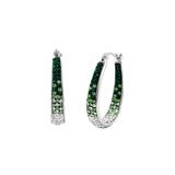 Yeidid International Women's Earrings 11 - Green Crystal & Silvertone Hoop Earrings