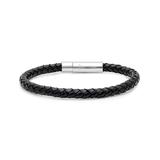 Steel Time Men's Bracelets metallic - Stainless Steel & Black Leather Braided Bracelet