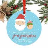 The Holiday Aisle® 3 Piece Personalized You're Going To Be A Great Grandfather Baby Due, Santa & Mrs. Claus w/ Elf Ball Ornament Metal in Blue/White