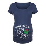 Bloom Maternity Women's Tee Shirts NAVY - Navy 'Little Present On The Way' Maternity Scoop Neck Tee