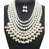 Ella & Elly Women's Earrings White - Imitation Pearl & Goldtone Statement Necklace & Drop Earrings