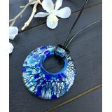 BeSheek Women's Necklaces Blue - Blue Glass & Black Leather Round Pendant Necklace