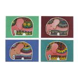 Friendly Elephants,'Four Cotton and Paper Elephant Greeting Cards from Thailand'