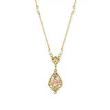 1928 Jewelry Gold-Tone Crystal And Pink Porcelain Rose Simulated Pearl Necklace, Gold