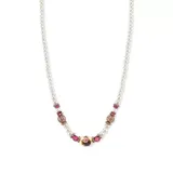 1928 Jewelry Rose Gold Tone Simulated Pearl Purple Crystal Flower Beaded Necklace