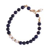 Midnight Moonrise,'Gold Accent Cultured Pearl and Lapis Beaded Pendant Bracelet'