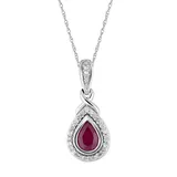 "10k White Gold Ruby & 1/8 Carat T.W. Diamond Teardrop Halo Pendant Necklace, Women's, Size: 18"", Red"
