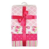 Hudson Baby Girls' Receiving and Stroller Blankets Pink - Pink Floral Flannel Receiving Blanket - Set of Four