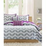 Main Street Comforters Purple - Purple & Gray Chevron Five-Piece Comforter Set