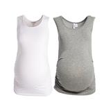 Times 2 Women's Tank Tops Grey/White - Gray & White Ruched Maternity Tank Set - Plus Too