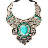ZAD Women's Necklaces - Blue Agate Beaded Textile Bib Necklace