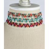 ZAD Women's Necklaces - Pink & Light Blue Beaded Flower Choker Set