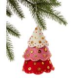 The Silk Road Bazaar Ornaments - Three-Tiered Red Christmas Tree Handmade Wool Ornament