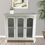 Charlton Home® Georgetta Carved Glass 3 Door Accent cabinet Wood in White, Size 39.5 H x 39.0 W x 14.0 D in | Wayfair
