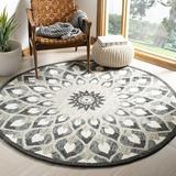 World Menagerie Round Swind Oriental Hand-Tufted Wool Charcoal/Ivory Area Rug Wool in Brown/Gray, Size 72.0 W x 0.5 D in | Wayfair
