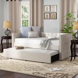Charlton Home® Emerico Twin Daybed w/ Trundle Upholstered/Linen in Brown, Size 35.0 H x 42.5 W x 86.0 D in | Wayfair