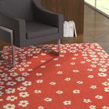 Ebern Designs Carlos Floral Handmade Flatweave Cotton Burgundy/Area Rug Cotton in White, Size 96.0 W x 0.5 D in | Wayfair
