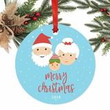 The Holiday Aisle® Merry Christmas, Santa Mrs. Claus w/ Elf Ball Ornament Metal in Blue/White, Size 3.5 H x 3.5 W in | Wayfair