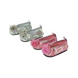 American Fashion World Doll Clothing Silver - Silver & Pink Sequin Two-Pair Flat Set for 18'' Doll