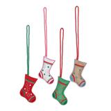 Christmas Charm,'Embroidered Wool Stocking Ornaments from India (Set of 4)'
