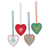 Folk Art Hearts,'Set of 4 Assorted Color Wool Felt Heart Ornaments'