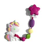 SillyMunk Teethers PINK - Pink Unicorn Teething Clip