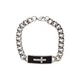 Belk & Co Men's Stainless Steel Link Bracelet With Black Crystals, Silver, 9.5 In