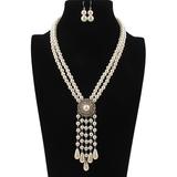 Ella & Elly Women's Necklaces White - Imitation Pearl Tassel Necklace & Drop Earrings Set