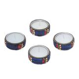 Shimmering Stars,'Set of Four Resin Coated Tea Lights with Brass Beads'
