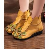 Rumour Has It Women's Casual boots Yellow - Yellow Floral Leather Ankle Boot - Women