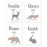 Sweet Jojo Designs Woodland Animals Art Paper Print Set of 4 Paper in Blue/Brown, Size 10.0 H x 8.0 W x 0.1 D in | Wayfair