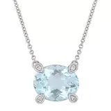 "Stella Grace 10k White Gold 1/10 Carat T.W. Diamond & Aquamarine Beaded Necklace, Women's, Size: 17"", Blue"