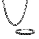 Men's Two-Tone Stainless Steel Franco Link Chain & Bracelet Set, Black
