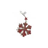 The Holiday Aisle® Wooden Snowflake Holiday Shaped Ornament Wood in Brown/Red/White, Size 4.14 H x 4.14 W x 0.32 D in | Wayfair