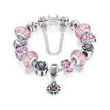 Yeidid International Women's Bracelets - Pink Austrian Crystal & Silvertone Floral Charm Bracelet